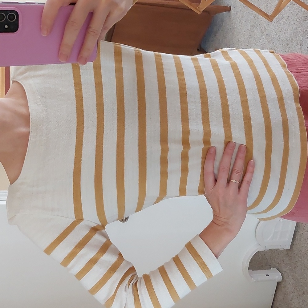 LOFT Mustard Yellow Striped 3/4 Sleeve Top Cotton Small